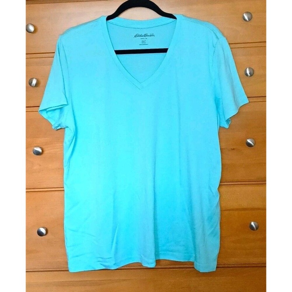 Eddie Bauer Womens XXL Solid Blue V-Neck Short Sleeve Stretch Knit T-Shirt Top